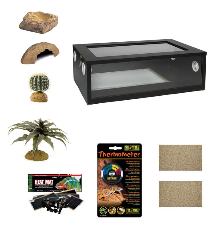 Medium Leopard Gecko Starter Kit - Monkfield Black Vivarium (24") 1 Medium Leopard Gecko Starter Kit - Monkfield Black Vivarium (24")