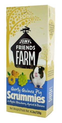 8 X Supreme Tiny Friends Farm Scrummies Gerty Guinea With Apple Strawberry Apricot & Banana 120g
